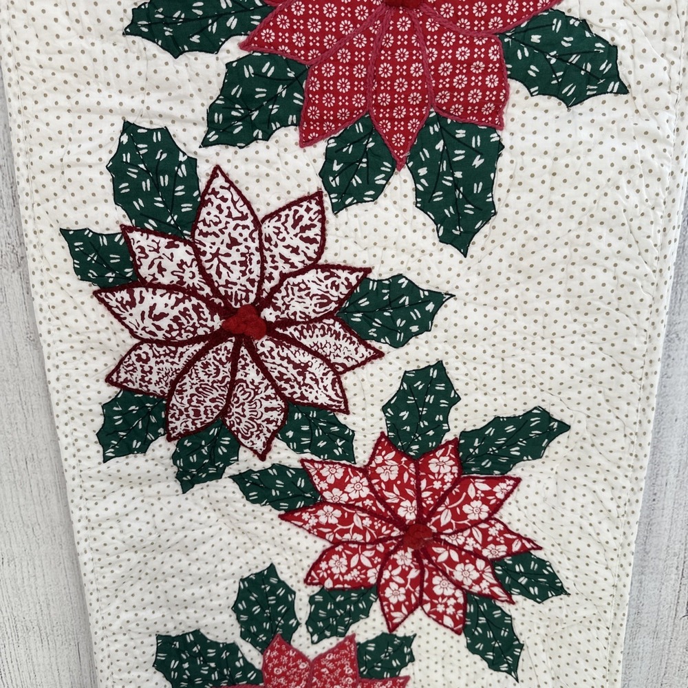 The Farmhouse Christmas Table Runner Rachel Ashwell Quilted Poinsettia Holiday - Picture 2 of 10